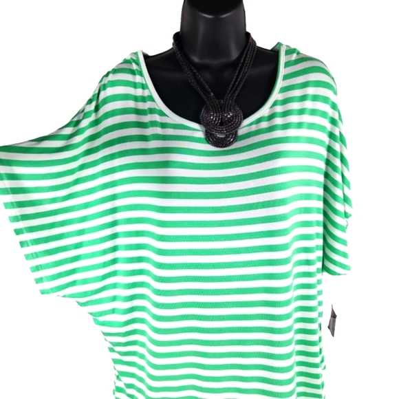 JW Style, Women's Irish Grn/white stripe top, short sleeves, round neck,Sz 16-18 - Picture 3 of 4